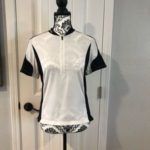 White with black accents cycling top. Medium